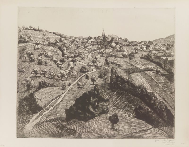 Oil painting by Théophile Alexandre Steinlen depicting hills and Lake Geneva.