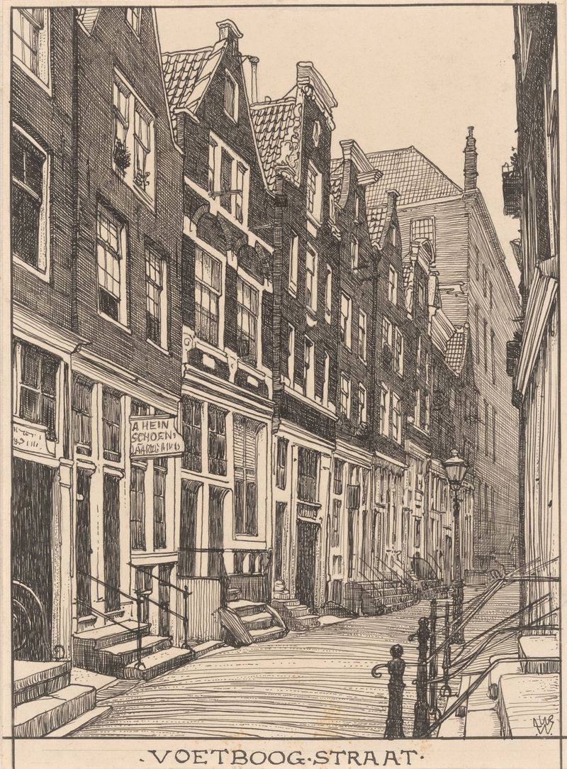 Rua de paralelepípedos em Amsterdã de Willem Wenckebach, pintura a óleo