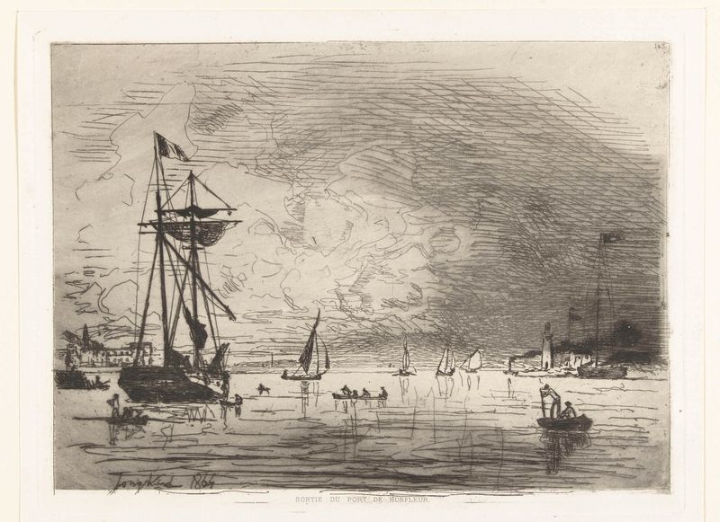 Grabado de Johan Barthold Jongkind que representa una escena de puerto al atardecer