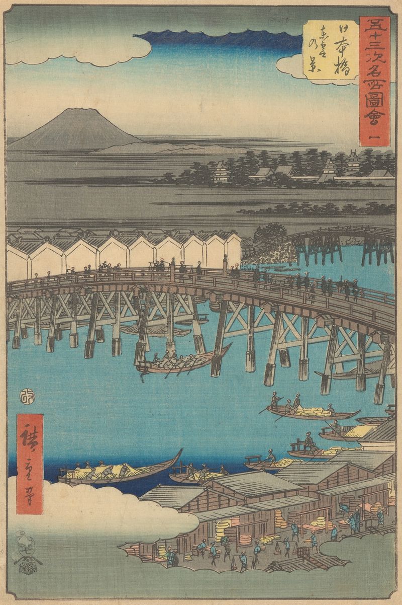 Grabado Ukiyo-e que representa el puente Nihonbashi de Utagawa Hiroshige