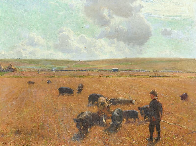 Joe the Swineherd, oil painting by Walter Frederick Osborne, depicting a swineherd in earthy tones.