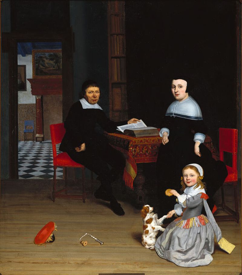 Retrato de uma Família de Jakob Ochtervelt, óleo sobre tela mostrando uma família em um ambiente interior