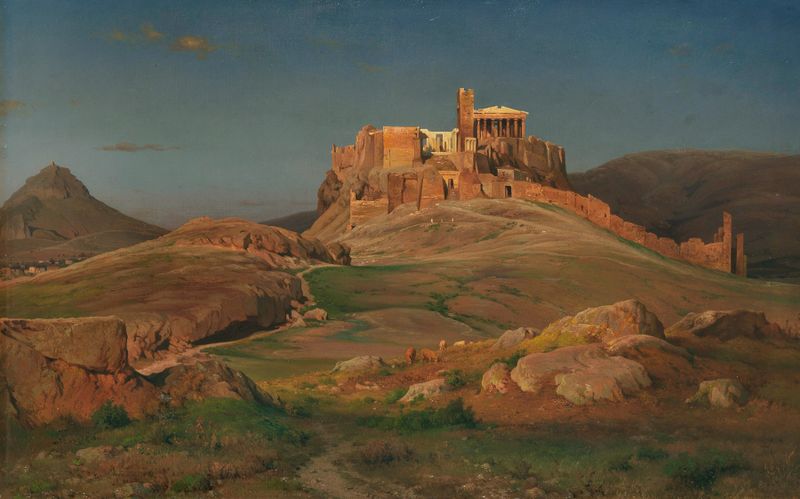 Die Akropolis im Abendlicht by Louis Gurlitt, oil on canvas depicting the Parthenon at sunset.