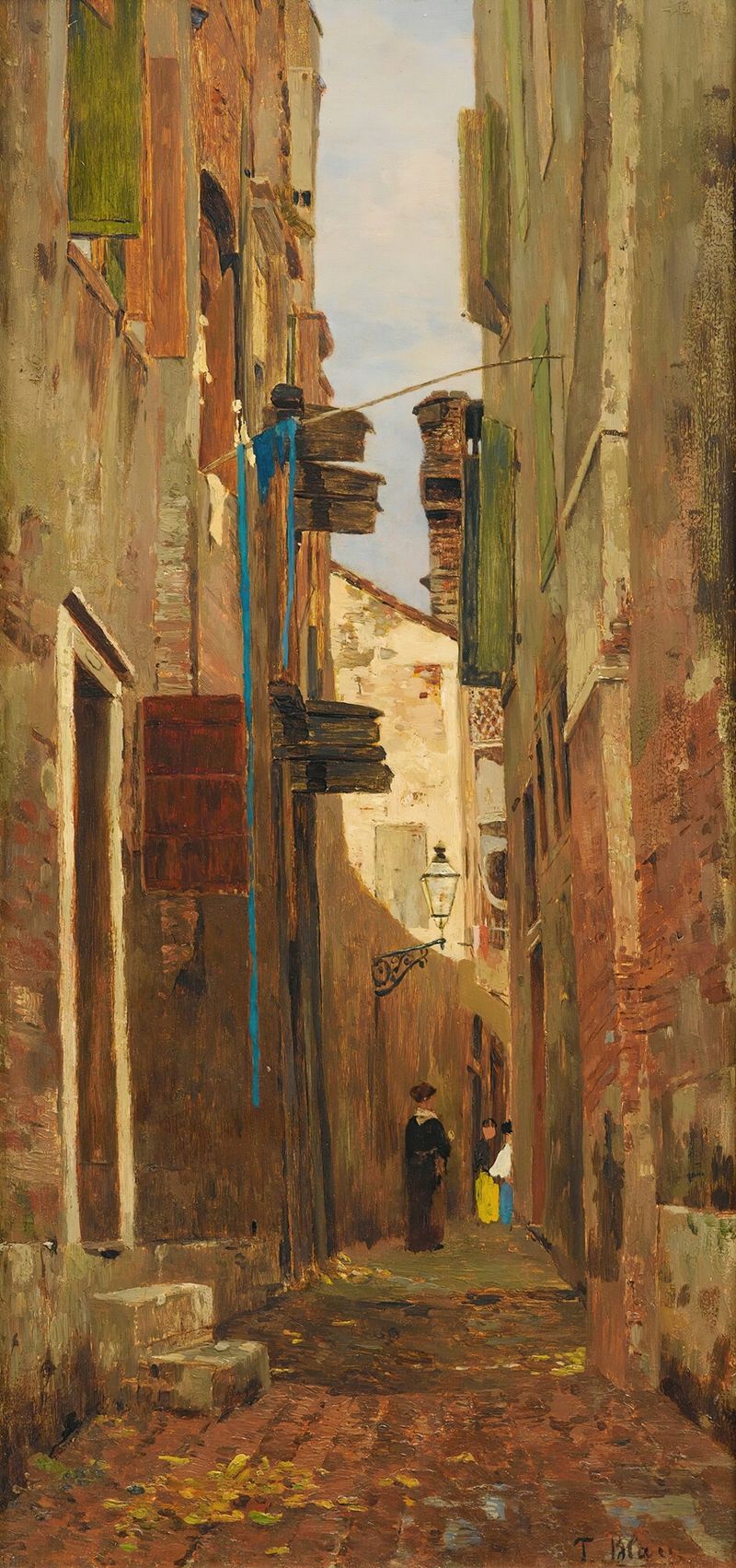 Paisaje de una calle iluminada por el sol en Italia de Tina Blau, pintura al óleo