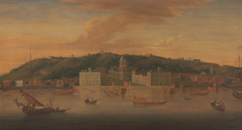 A view of Greenwich with many boats, oil painting by Jan Griffier