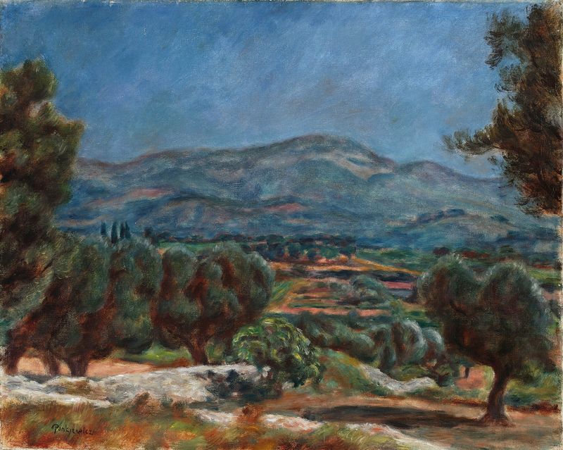 Paisagem de Sanary com vista para as montanhas de Józef Pankiewicz, pintura a óleo