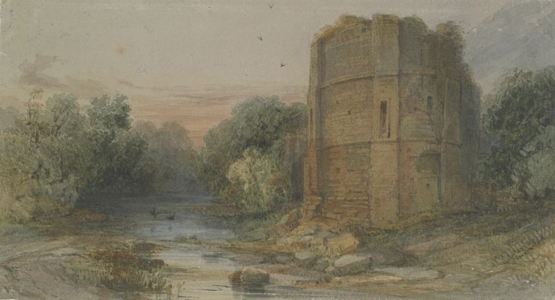 Ruins by a stream, oil painting by Richard Principle Leitch