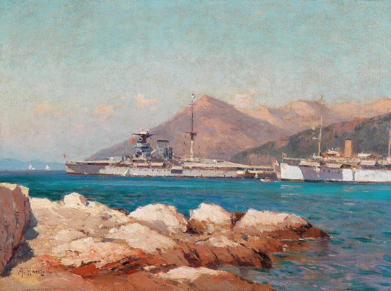British battleships in fog by Alexei Vasilievich Hanzen, medium unknown