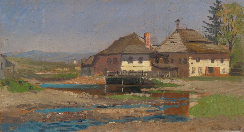 Architecture of a manor house in a Spiš village by Ferdinand Katona, oil painting