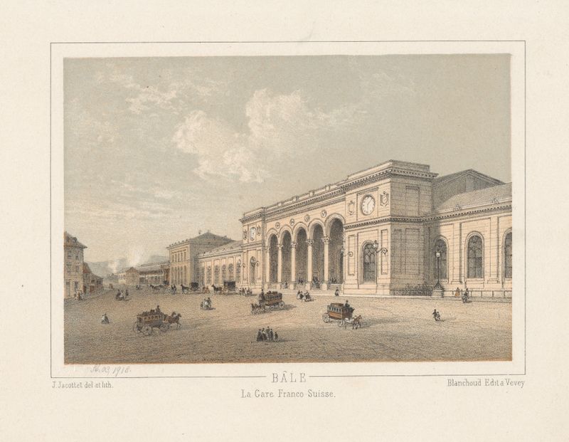 Bâle La Gare Franco-Suisse de Jean Jacottet, pintura a óleo de uma estação de trem.