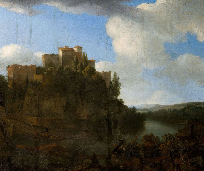 Castillo en paisaje, óleo sobre lienzo de Lodewijck van Ludick