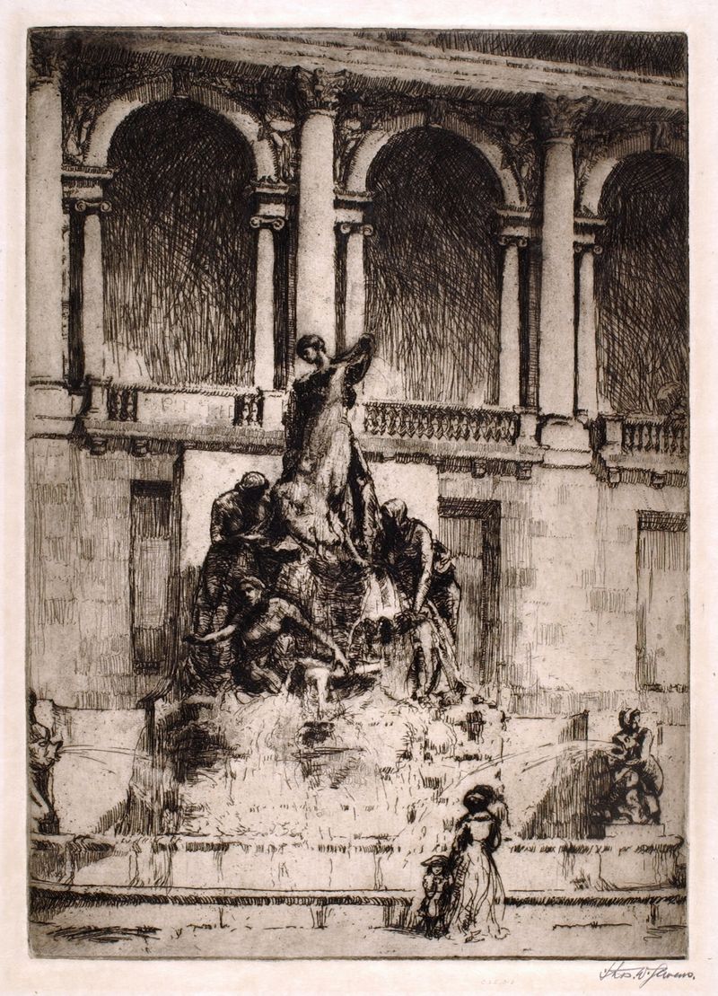 Bronze fountain sculpture by Thomas Wood Stevens depicting the spirit of the Great Lakes