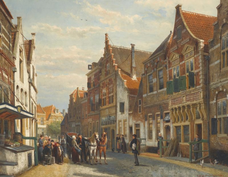 Paisagem de The Wijdstraat, Oudewater, óleo sobre tela de Cornelis Springer