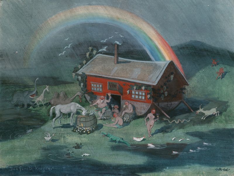 The First Tavern by Ivar Arosenius, oil painting depicting figures in a tavern setting