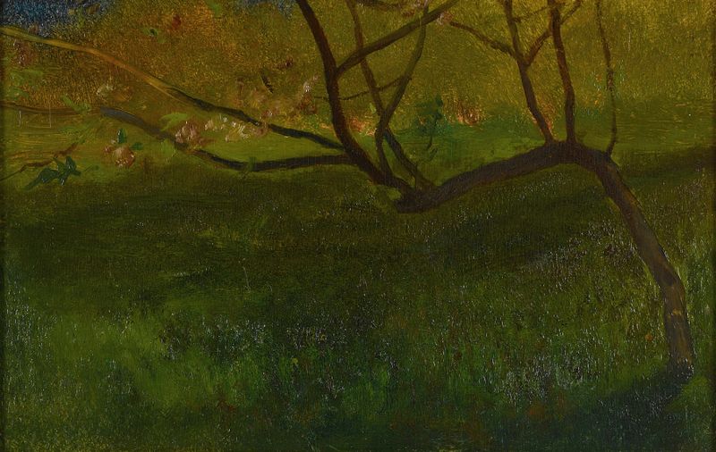Study Of Apple Tree. Spring de John La Farge, pintura a óleo de uma macieira em flor.