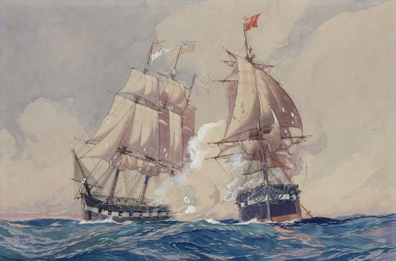 Action between the U.S.S. Ranger and the H.M.S. Drake, oil on canvas by Worden Wood