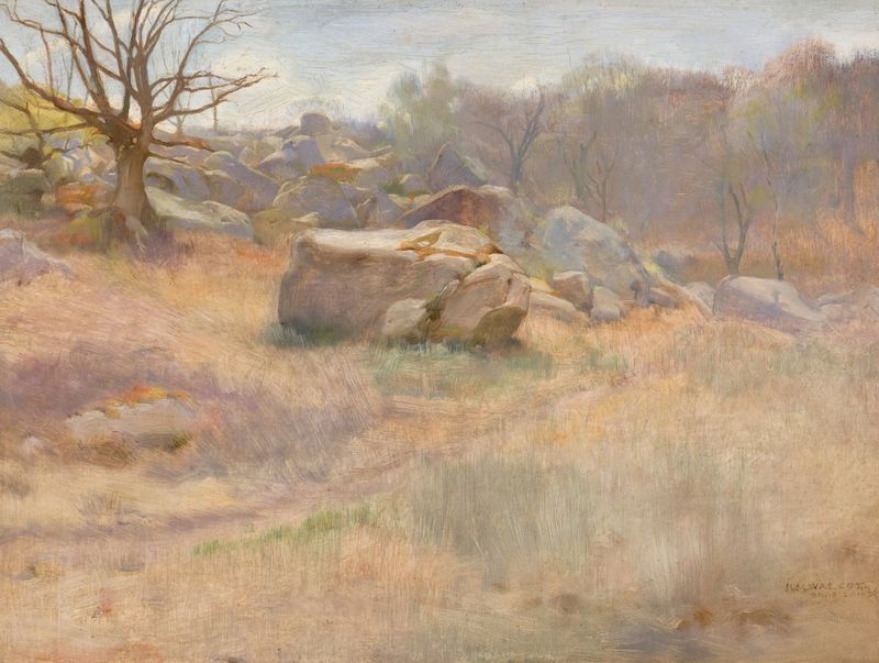 Landscape with Rock de Harry Mills Walcott, realismo, con una roca en un prado sereno.