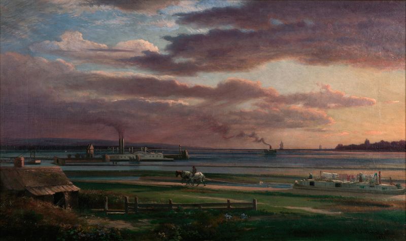 Buffalo Harbor desde el pie de la Avenida Porter, óleo sobre lienzo de Lars Gustaf Sellstedt