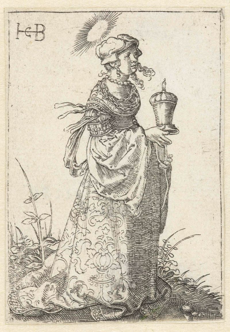 Portrait of Mary Magdalene with a jar, engraving by Jacob Binck
