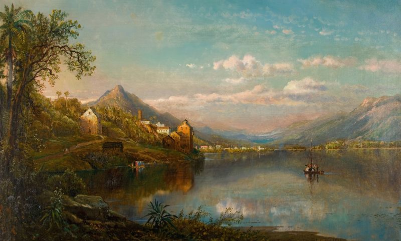 A View of Cuba by Edmund Darch Lewis, oil on canvas depicting a lush landscape with sea and sky.
