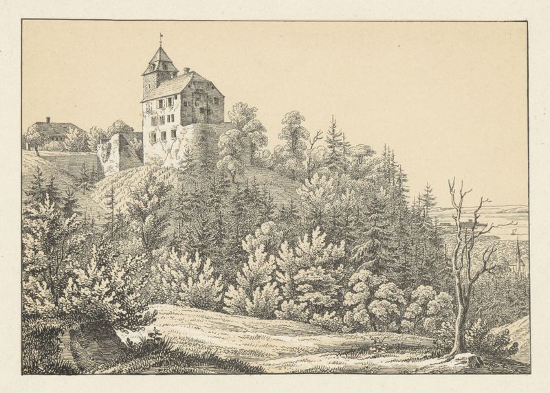 Paisaje con un castillo, óleo de Johann Friedrich Wagner