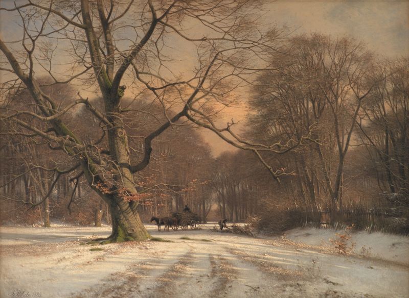 Winter landscape with bare trees, oil painting by Frederik Rohde