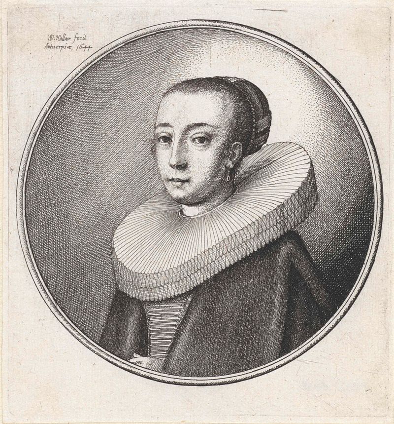 Retrato de una mujer con un collar plisado, grabado de Wenceslaus Hollar