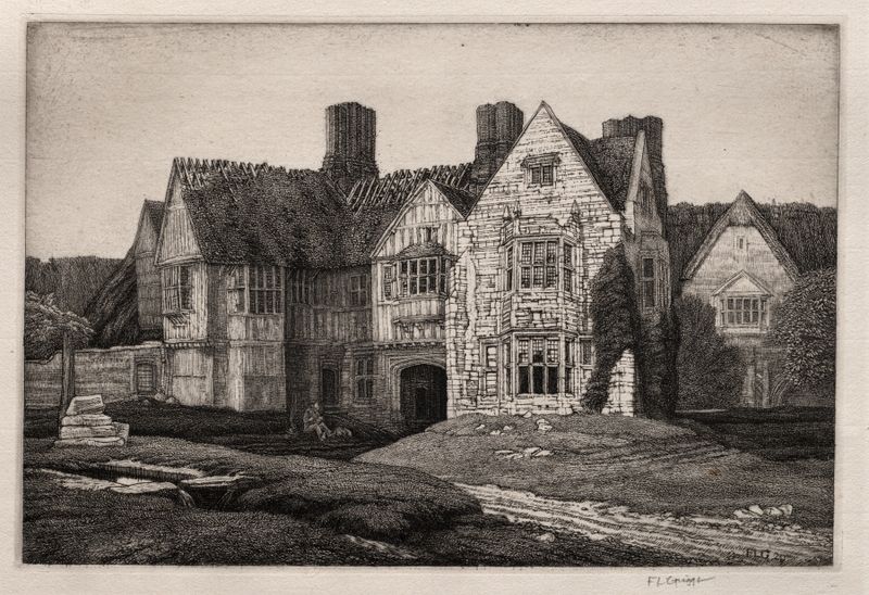 Paisaje con The Maypole Inn de Frederick Landseer Maur Griggs, medio desconocido