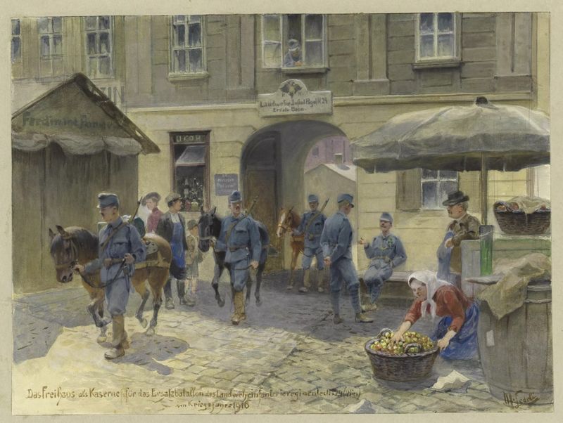 Architecture of Das Freihaus als Kaserne für das Ersatzbatallon by Moritz Ledeli, 1916