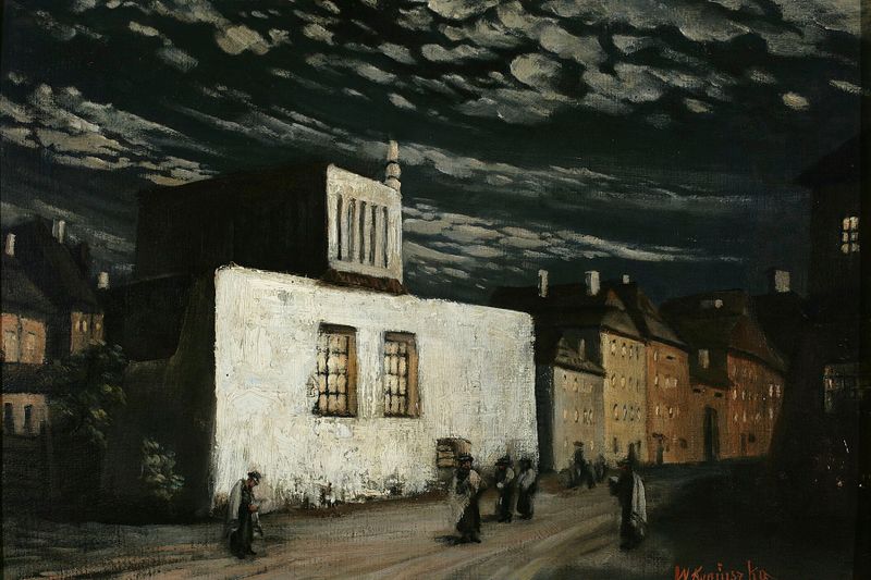 Obra de realismo que representa una sinagoga de Wacław Józef Koniuszko