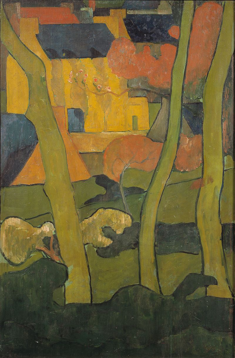 Decorative Landscape I, oil on canvas by Jan Verkade, featuring a serene landscape with vibrant hues and sweeping curves.