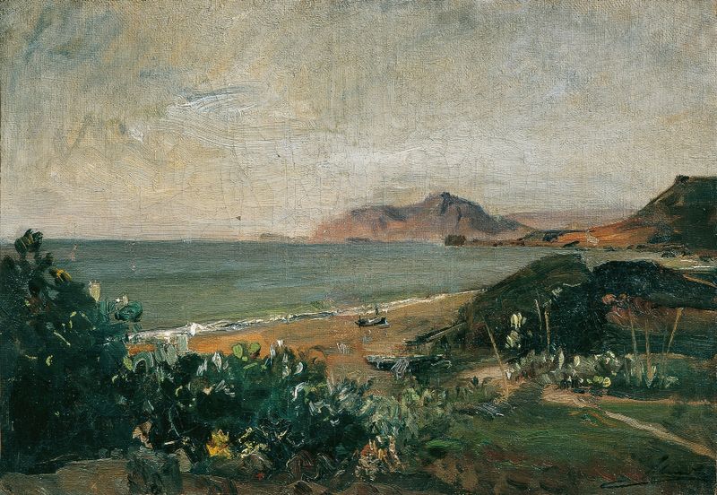 Marine scene of the Ionian Sea at dusk, oil on canvas by Emil Jakob Schindler
