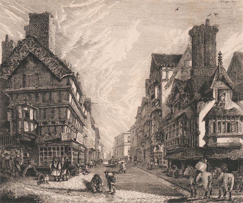 High Street, Shrewsbury by Edward Pryce Owen, realism, depicting a quiet street scene.