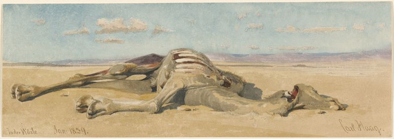 In der Wüste by Carl Haag, oil on canvas depicting a vast desert landscape with sunlight.