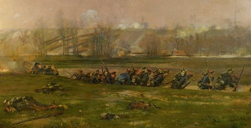 A dramatic scene from the Battle of Champigny depicting soldiers in action.