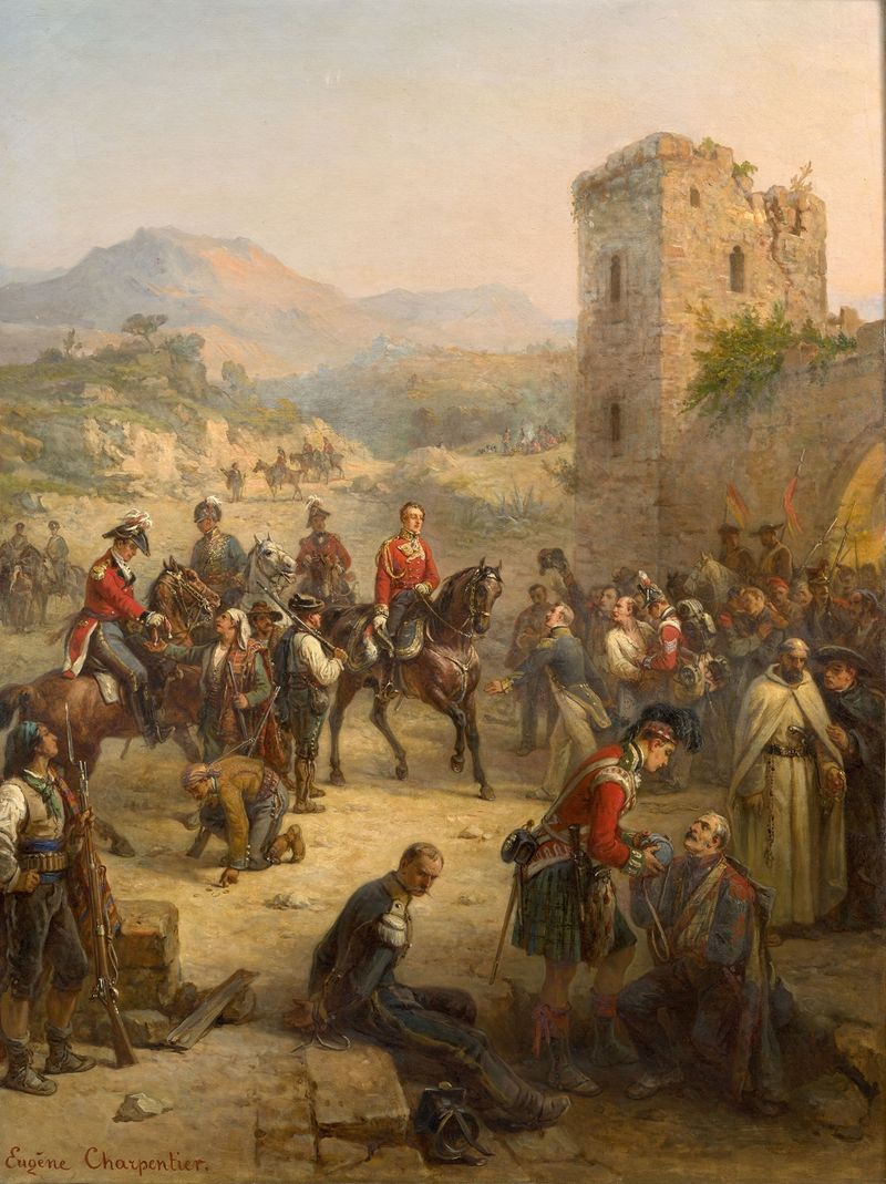 Wellington en Espagne, 1813 de Eugène-Louis Charpentier, óleo que representa una escena de batalla histórica.