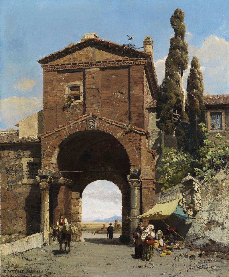 Roman arch with a view of the Campagna, oil painting by Carl Wuttke