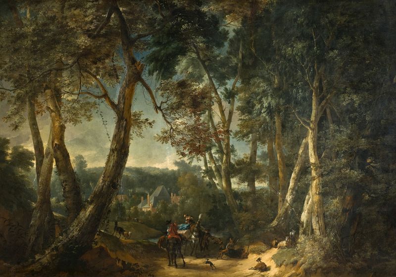Landscape with High Trees near a Ravine by Philips Augustijn Immenraet, depicting trees and a ravine in oil painting.