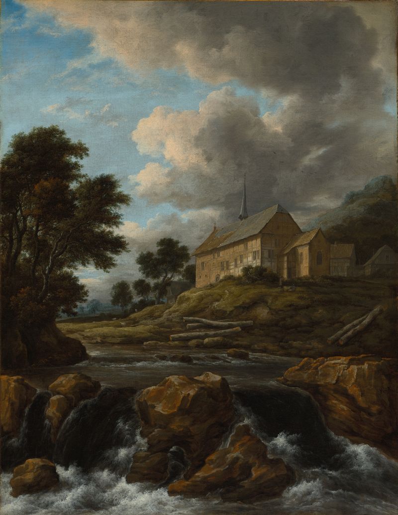 Landscape with a Church by a Torrent, óleo sobre tela de Jacob van Ruisdael