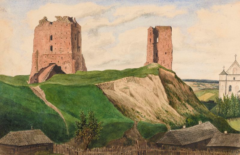 Ruinas del Castillo de Nowogródek, óleo sobre lienzo de Wincenty Dmochowski