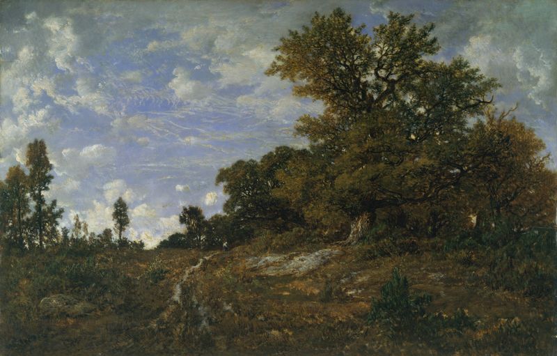 Landscape with trees and foliage by Théodore Rousseau, oil painting