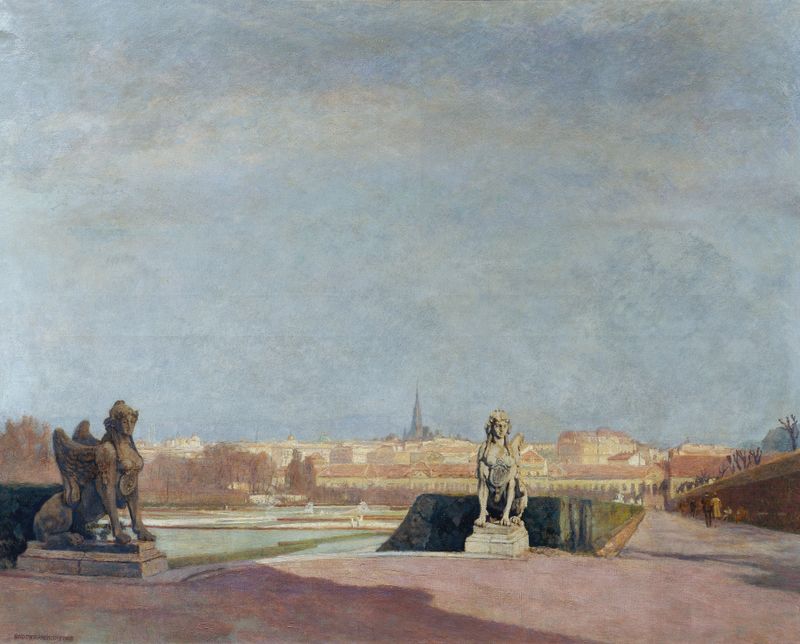 Landscape of Vienna under a cloudy sky, oil painting by Anton Hans Karlinsky