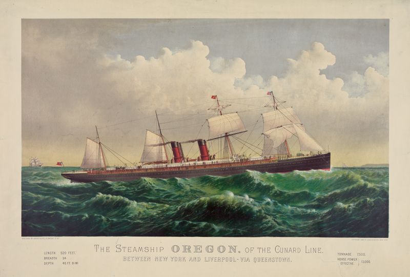 The Steamship Oregon de Currier & Ives, litografia de um navio a vapor navegando no oceano.