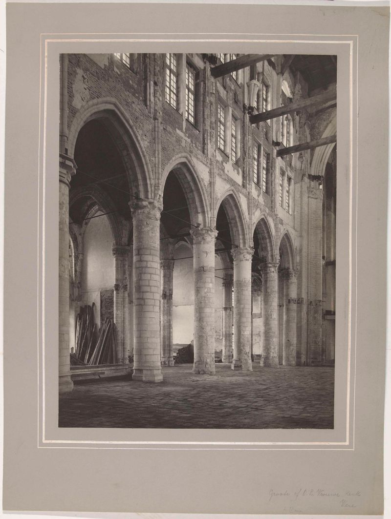 Interior view of a church with vaulted ceiling, gelatin silver print by Carl Wilhelm Bauer
