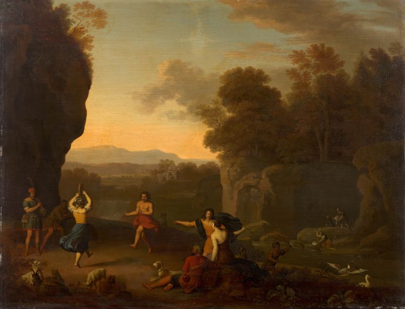 Pintura al óleo de Daniel Vertangen que representa un paisaje de río tranquilo