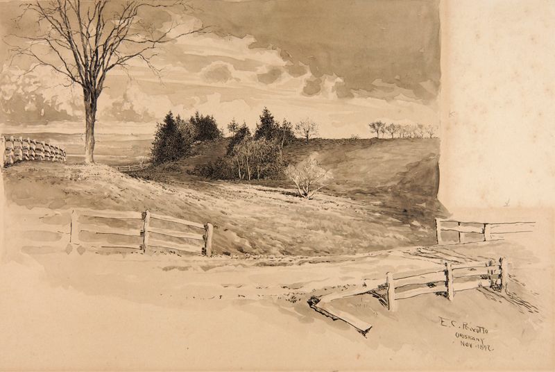 Paisaje con un árbol solitario y cielo turbulento de Ernest Peixotto, 1897