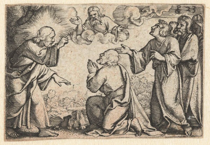 Grabado de Georg Pencz que representa a Cristo nombrando a Pedro como cabeza de la iglesia
