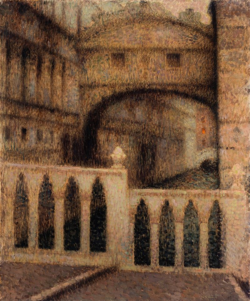 Le pont des Soupirs by Henri Le Sidaner, oil on canvas depicting a tranquil bridge over a river.