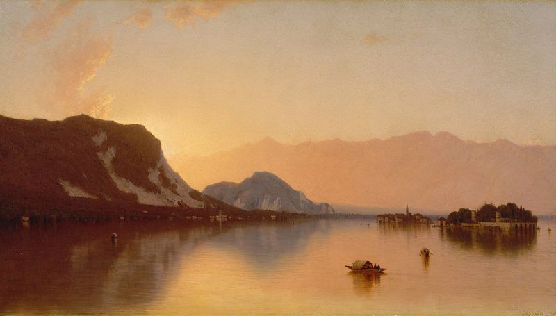 Isola Bella en Lago Maggiore de Sanford Robinson Gifford, pintura al óleo que muestra un paisaje sereno.