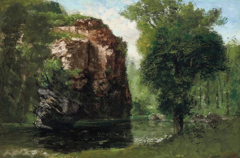 Paisagem com um rio e rochas de Gustave Courbet, pintura a óleo